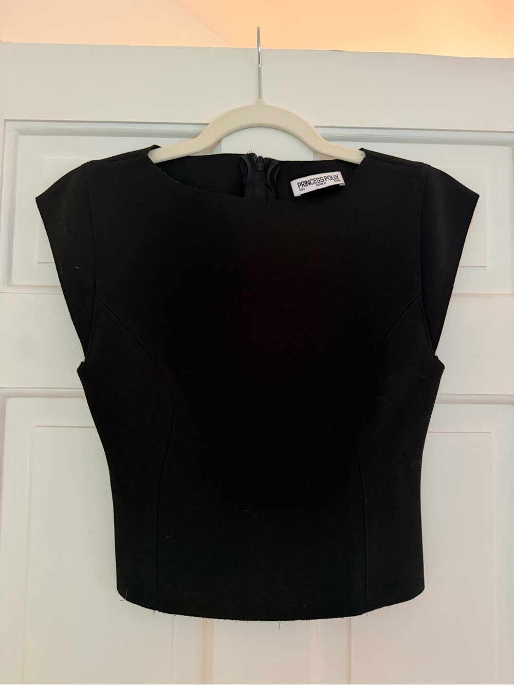 Princess Polly - Women’s Black Knit Cap Sleeve Zip Back Stretch Blouse, 4